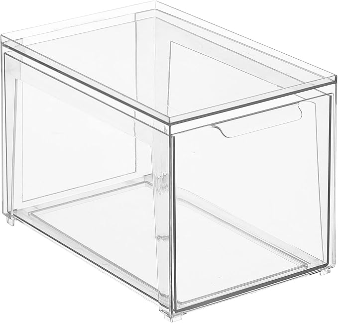 mDesign Plastic Stackable Bathroom Storage with Pull Out Bin Organizer Drawer for Cabinet, Vanity, Shelf, Cupboard, Cabinet, or Closet Organization - Lumiere Collection - Clear