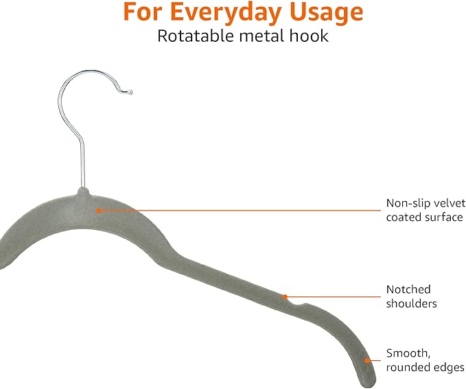 Amazon Basics Non-Slip Shirt Clothes Hangers Velvet, Space-Saving Slim, Sturdy, Pack of 100, Gray/Silver