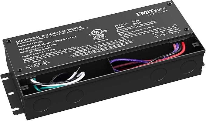 EMITEVER Dimmable Led Driver, 2 Packs 120W AC 110V-277V to DC 24V Transformer, 5-in-1 Dimming: ELV/MLV/TRIAC / 0-10V / 1-10V / 10V PWM/Potentiometer, Waterproof IP67 and UL Listed