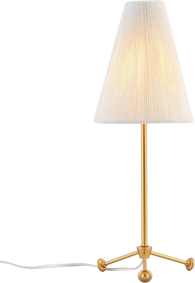 Small Minimalist Table Lamp for Bedroom, Cute Desk Lamp with Linen Rope Cone Lampshade, Boho Nightstand Lamp for Living Room, 1 Pack