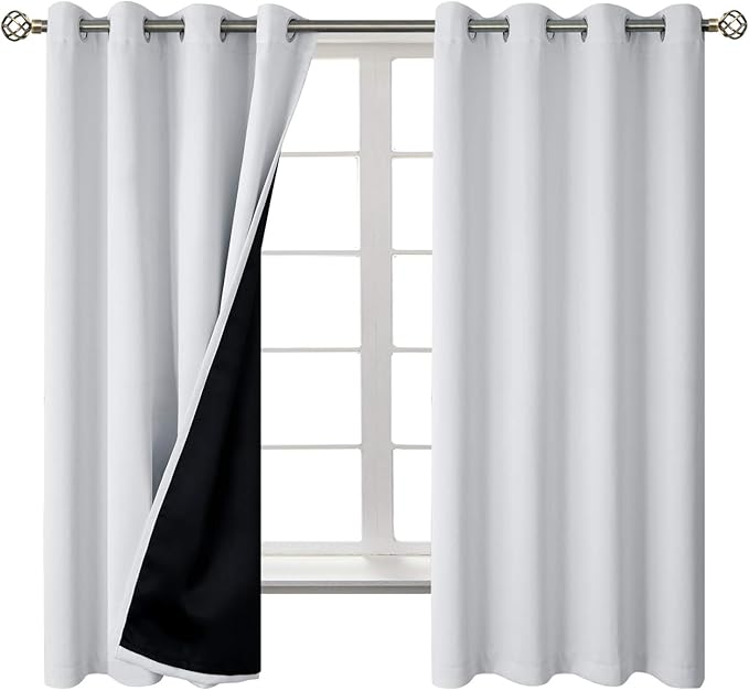 BGment Greyish White 100% Blackout Curtains for Bedroom 63 Inch Length 2 Panels Set, Thermal Insulated Full Light Blocking Grommet Noise Cancelling Window Curtains for Nursery, 52 Inch Wide Each