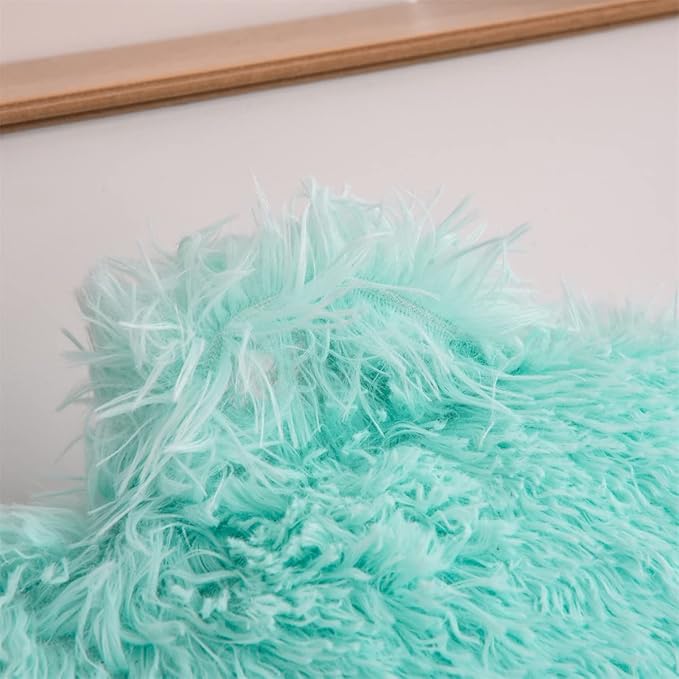 Holawakaka Standard Faux Fur Bed Rest Pillow with Arms,Shaggy Backrest Reading Pillows Perfect for Kids, Teens, Petites, Boys Girls Lumbar & Head Neck Coccyx Lower Back Support Cushion (Aqua)