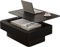 Lift Top Coffee Table with Storage, Solid Wood Coffee Table with Adjustable Height, Fluted Center Table Accent Tea Table for Living Room, Apartment, Office (38.6" Black)