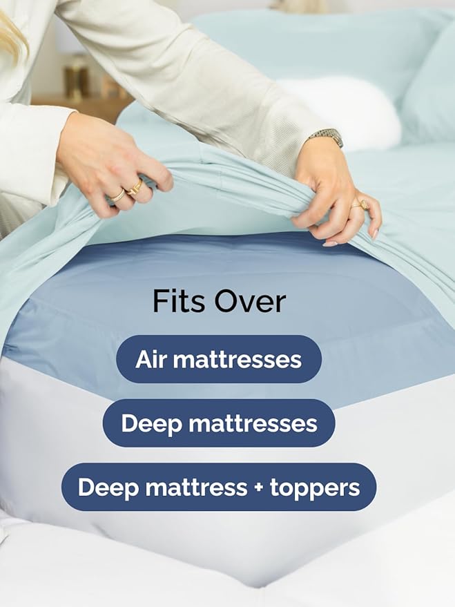 Extra Deep Split King Sheet Set - 7 Piece Breathable and Cooling Sheets - Hotel Luxury Bed Sheets Set - Easy Fit - Soft, Wrinkle Free and Comfy Sheets Set - Ice Blue Sheet Set with Extra Deep Pockets