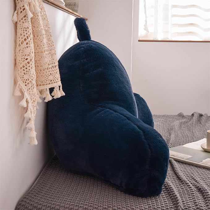 Holawakaka Large Reading Pillow for Sitting up in Bed Sofa Kids Teens, Backrest Pillow with Arms for Boys Girls Women Petites, Back Support Cushion for Couch Floor Nursery Playroom (Navy)