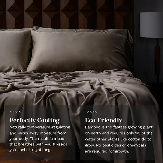 LUXOME Luxury Sheet Set | 100% Rayon (Viscose) from Bamboo | Twin XL - Truffle | Deep Pockets | 3-Piece Set (Fitted, Flat, Pillowcase)
