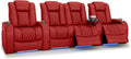 Seatcraft Diamante Zero-Gravity CoolZero Italian Leather Home Theater Seating, Power Headrest, Power Recline, Row of 4 Middle Loveseat, Red
