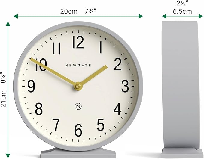 NEWGATE® Q Mantel Clock | Modern Classic Round Mantel Clock | Clockwork Gray | Contemporary Style for Mantel, Desk, Table, Shelf or Bedside