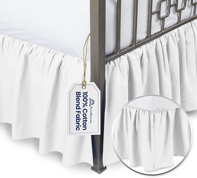 BLISSFORD White Bed Skirt Full Size 18 inch Drop - with Split Corners - Cotton Blend Ruffle Bed Skirt, Dust Ruffle with Platform, White Full Size Bedskirt, Machine Washable