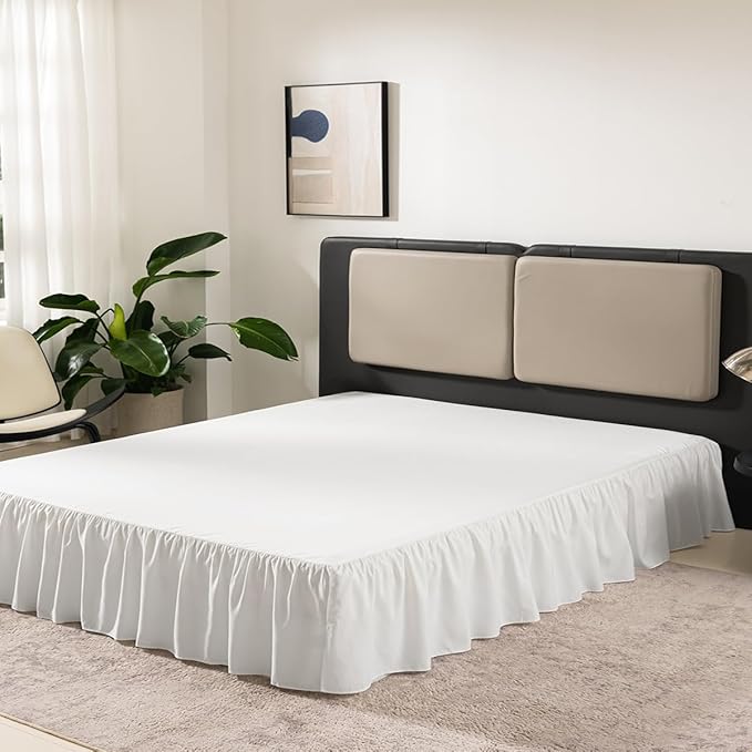 TSUTOMI Ivory Bed Skirt Twin Size Ruffled Bed Skirt with Split Corners, Twin Bed Skirt 12 Inch Drop, Twin Size Bed Skirt Ivory for Ruffled Bed Skirt with Split Corners, Bed Skirt Twin Size