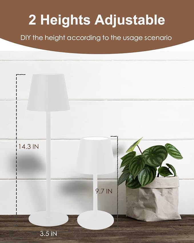 Cordless Table Lamp, Rechargeable Table Lamp with Touch Dimmable Control, Portable LED Desk Lamp for Indoor Patio (White-Round, 2)