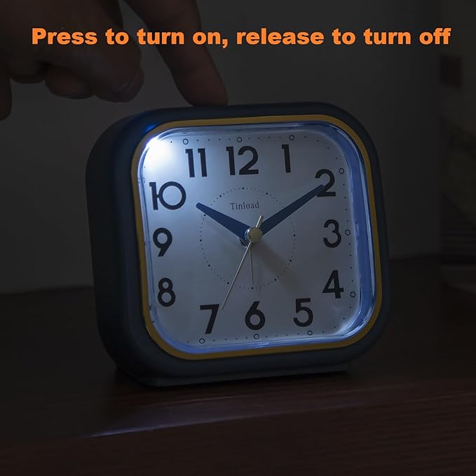 4.3" Retro Analog Alarm Clock • Silent Non Ticking • Gentle Wake • Beep Sounds • Increasing Volume • Battery Operated Snooze and Lighted on Demand • Retro Blue