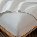 MooMee Fitted Bottom Sheet Only 100% Washed Cotton Linen Like Textured Breathable Durable Soft Comfy Deep Pocket Fits Mattress up to 17" (Off White, Queen)