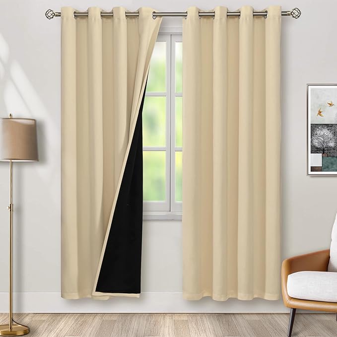 BGment Natural Blackout Curtains 95 Inches Long 2 Panels Set for Living Room, Thermal Insulated 100% Light Blocking Curtains & Drapes, Grommet Soundproof Curtains for Bedroom Window, Each 52 Wide
