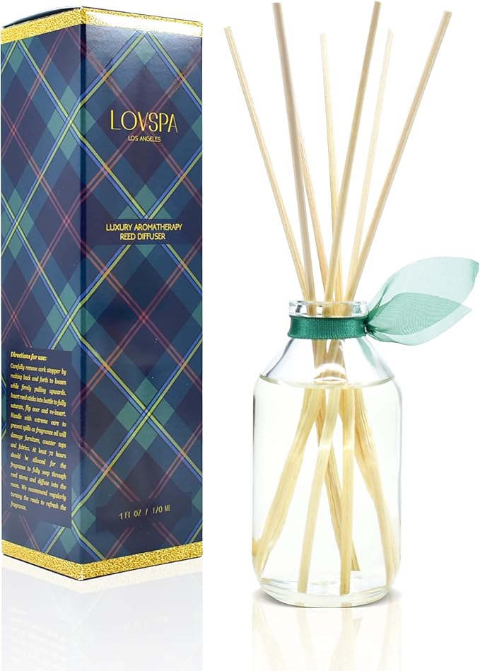 LOVSPA Reed Diffuser Set, Birchwood Pine Scented Oil Diffuser with Sticks, Home Fragrance Accessories for Bathroom Shelf Decor, Aroma Diffusers for Home or Office Desk, USA Made