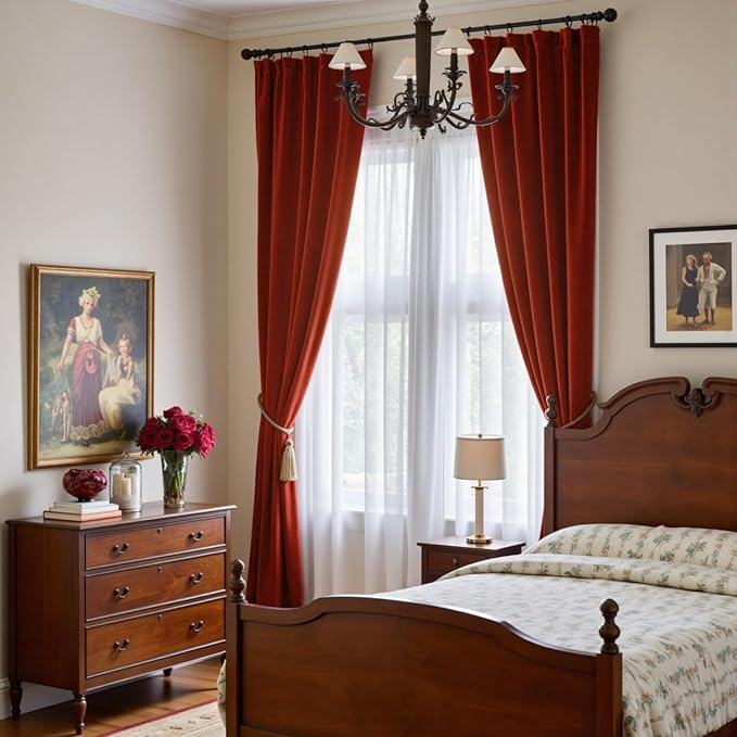 Lazzzy Velvet Blackout Curtains Thermal Insulated Room Window Drapes Super Soft Luxury Curtains for Living Room Bedroom Rod Pocket 2 Panels, Rust Red, 52" W x 120" L