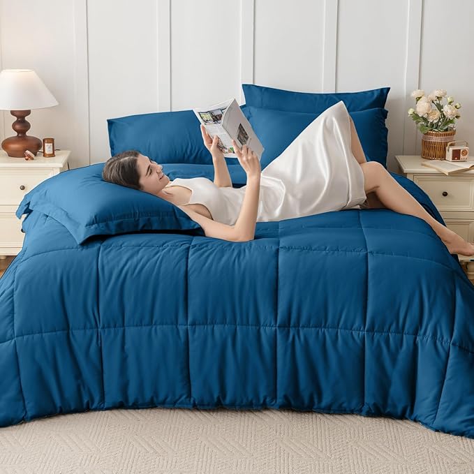 JOLLYVOGUE Queen Comforter Set, Ultra-Soft Bed in a Bag Queen Size 7 Pieces, Oeko-TEX Certified Bedding Set with Down Alternative Comforter, Sheets, Pillowcases & Shams, Teal