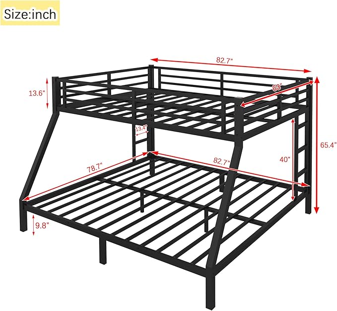Upgraded Version Thicken Metal Heavy Duty Queen Over King Bunk Bed, Best Modern Style Stronger BunkBed Frame King Size with Ladders for Adults, Easy Assembly (Queen Over King)