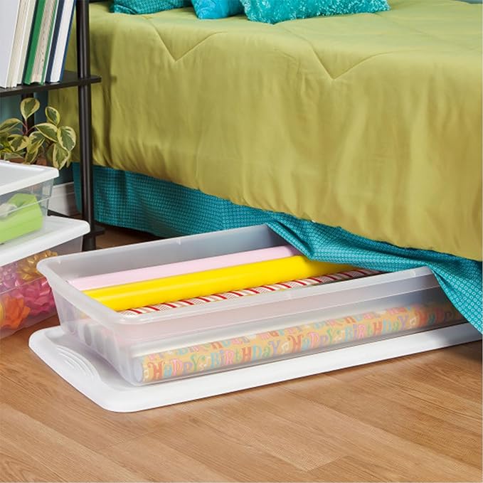 Sterilite 12-Pack 41 Quart Storage Box, Stackable Clear Plastic Bins with Snap-On Lids - Heavy-Duty Organizing Containers for Closet, Bathroom, and Office