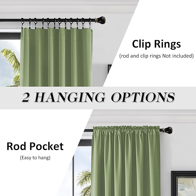 DONREN Sage Green Curtains 96 Inch Length Thermal Insulated Room Darkening Blackout Curtains for Bedroom (52 W x 96 L,Set of 2 Panels)