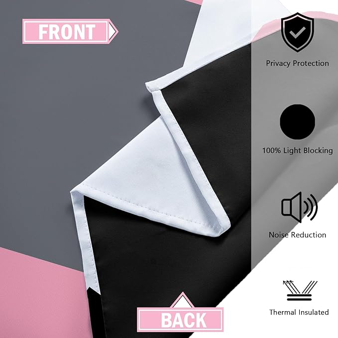 Pink 100% Blackout Curtains 45 inch Length 2 Panels Set White Grey Modern Abstract Geometric Drapes for Kitchen Black Out Curtains Insulated Room Darkening Small Window Curtains, 42Wx45L