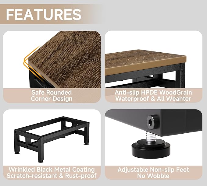 Y&M One Step Stool for Adults Kids, Adjustable Non-Slip Foot Stool with Sturdy Metal Frame, Bed Step for High Beds, Portable Step for Kitchen, Bathroom, Bedroom, Living Room – Rustic Brown