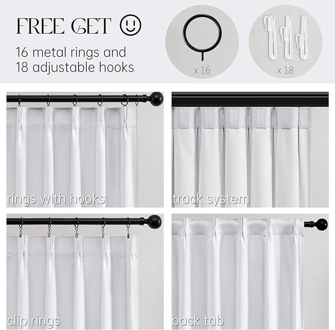 Topfinel White 100% Blackout Curtains 84 Inch Long 2 Panels Set, Pinch Pleat Flax Linen Room Darkening Sound Block Drapes with Hooks Rings for Track System Bedroom Living Room