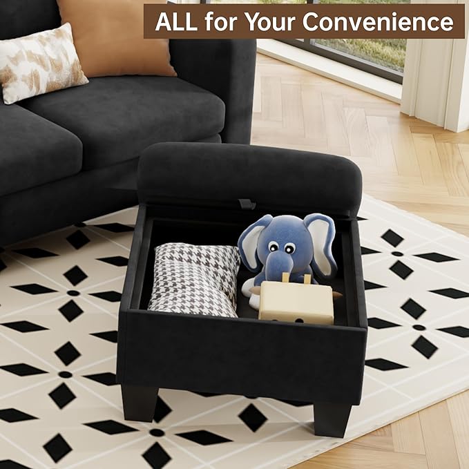 ZeeFu Sectional and Sofa Couches for Living Room - 78'' 3 Seater L-Shaped Modular Couch with Storage Ottoman - Modern Velevt Fabric Upholstered Sofa Set for Small Space Apartment Office