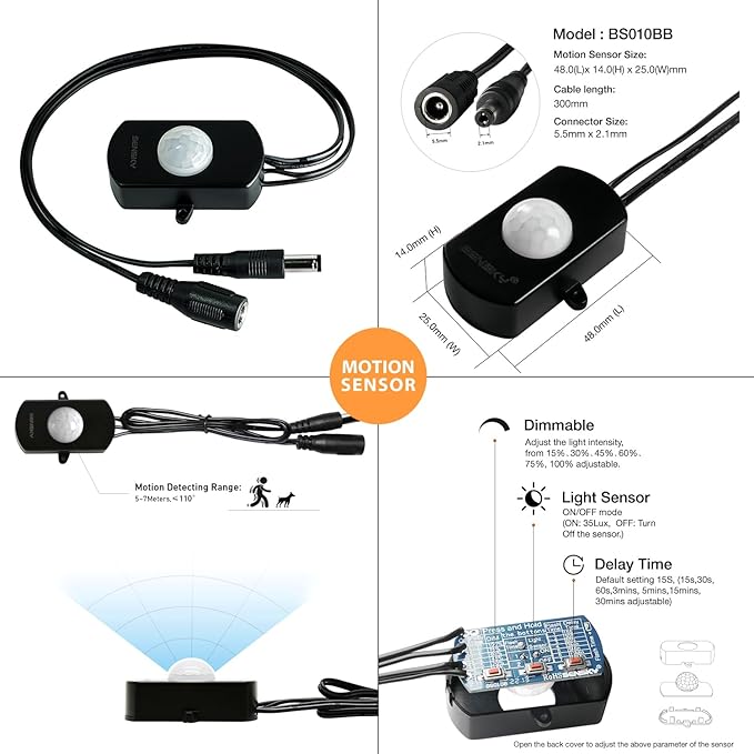 Sensky 19.7ft/6m Motion Activated LED Strip Light Kit Flexible LED Strip Motion Sensor for Bedroom, Gun Safe, Under Cabinet, Under Bed, Pantry, Kitchen, Stairway, Closet(Warm White 3000-3500K)