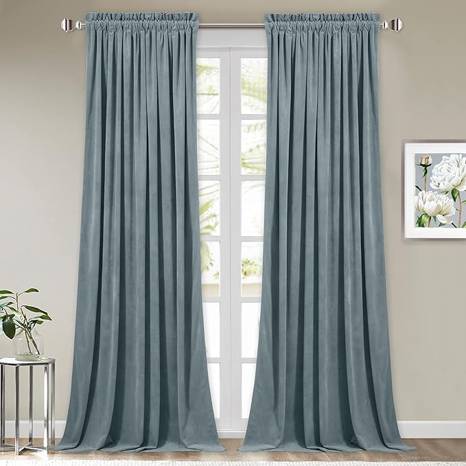 StangH Stone Blue Velvet Curtains 90 inches Long Super Soft Heavy Room Divider Curtains Thermal Insulated Privacy Drapes for Hallway Living Room/Bathroom, W42 x L90, 2 Panels
