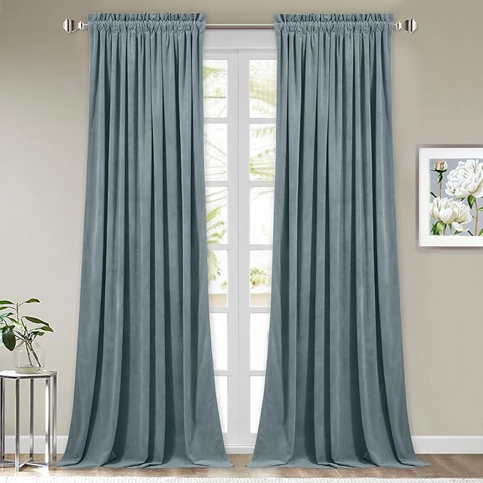 StangH Stone Blue Nursery Bedroom Curtains Super Soft Skin Friendly Velvet Window Drapes Room Darkening Thermal Insulated for Living Room/Doorway, W42 x L84, 2 Panels