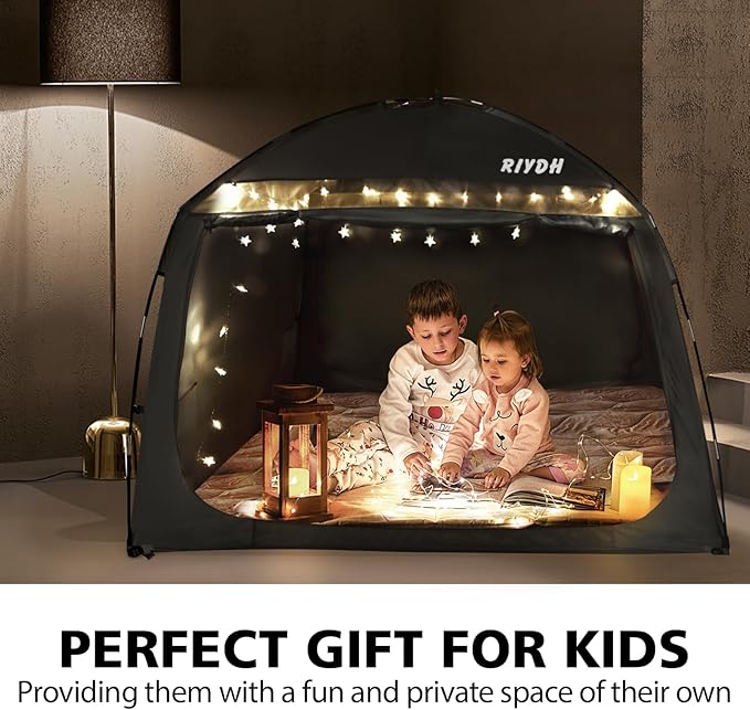 Bed Tent Bed Canopy Breathable 100% for Adult and Kids- Original Design Light Reduction 93% Sleeping Dream Tents Indoor Portable Big Space with String Light 3 Doors Twin Full Queen King Size