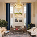 Extra Long Linen Curtains 120 inch Length 2 Panels Thick Faux Linen Blended Window Drapes Burlap Textured Curtains with Grommet for Living Room Farmhouse 10ft (52x120 Navy) Natural
