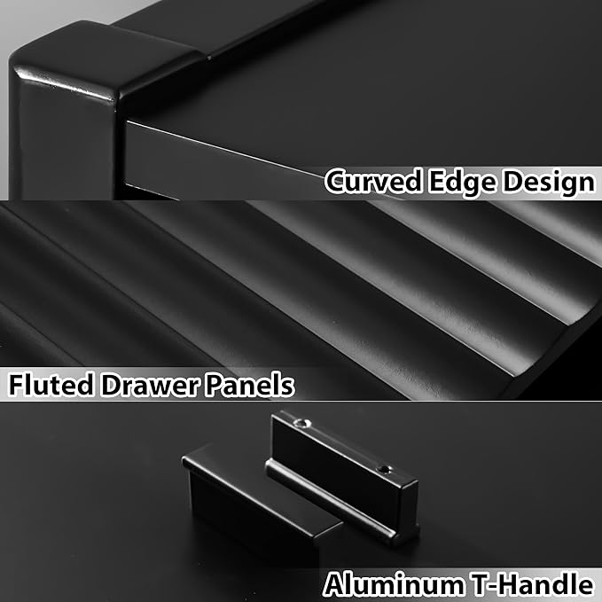 Black 5 Drawer Dresser, Modern Tall Dresser for Bedroom, Fluted Wood Chest of Drawers with Deep Drawers for Clothes, Storage Cabinet for Bedroom, Living Rooms, Offices, Entryways