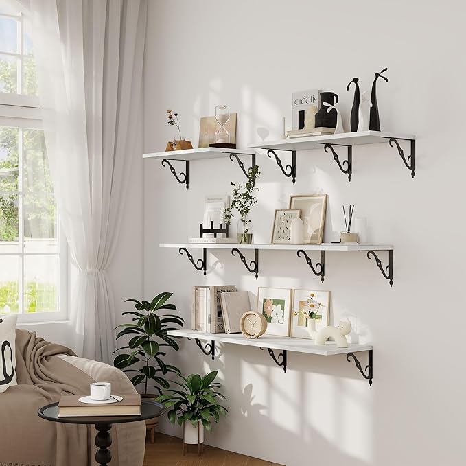 Dreamland Deep Floating Shelves, 16" W x 12" D Wall Shelves Set of 2, Wide Display Shelf Wall Mounted with Brackets, Bookshelf for Living Room, Bathroom, Bedroom, White