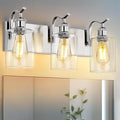 3-Light Bathroom Vanity Light, Brushed Nickel Wall Sconce, Modern Bathroom Light with Clear Glass, VL01BN-3
