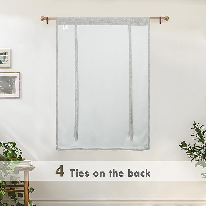 DriftAway Double Layer Linen Blackout Tie Up Curtains Thermal Insulated Fully Lined Balloon Roman Shade Bathroom Window Adjustable Rod Pocket for Small Window 25 Inch by 47 Inch Gray