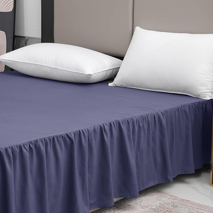 Navy Blue Bed Skirt King Size Ruffled Bed Skirt with Split Corners, King Bed Skirt 12 Inch Drop, King Size Bed Skirt Grey for Ruffled Bed Skirt with Split Corners, Bed Skirt King Size