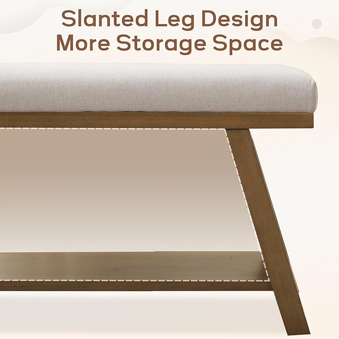 45" Entryway Bench Upholstered Storage Bench for Bedroom Shoe Rack Bench for Living Room, Hallway, Mudroom, Balcony, Sturdy Indoor Bench Seat Holds Up to 300 lbs (Beige)