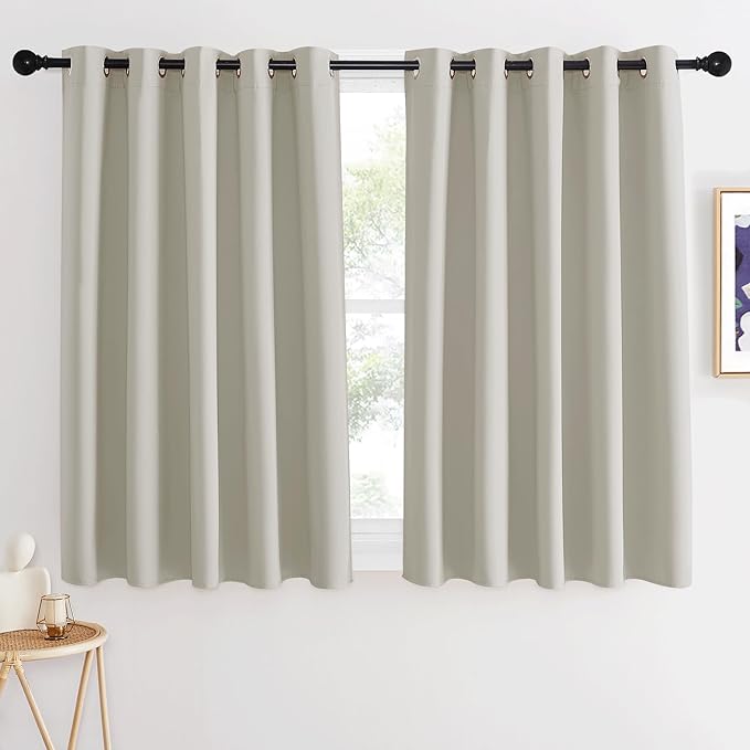 NICETOWN Short Cafe Curtain 54 inch Length, Window Treatment Thermal Insulated Grommet Room Darkening Sound Reducing for Bedroom/Nursery, Natural, 1 Panel, W66 x L54