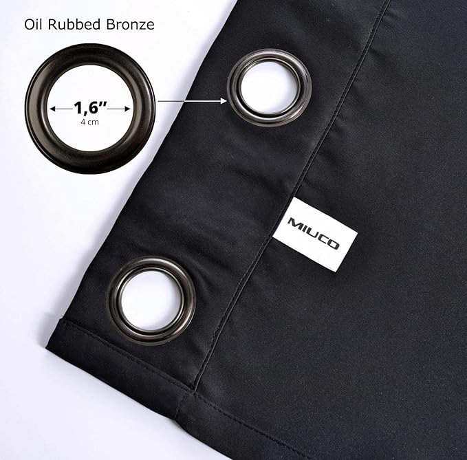 MIUCO 1 Pair Thermal Insulated Grommet 52-Inch-by-84-Inch Blackout Window Curtain Panels with 2 Tie Backs, Black