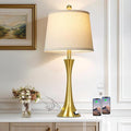 27.5" Gold Lamps for Living Room, Touch Control 3-Way Dimmable Bedside Nightstand Lamps Bedroom Lamp,Modern Gold Table Lamp with USB A+C Ports,Tall Lamps for Living Room End Table（1Pack）