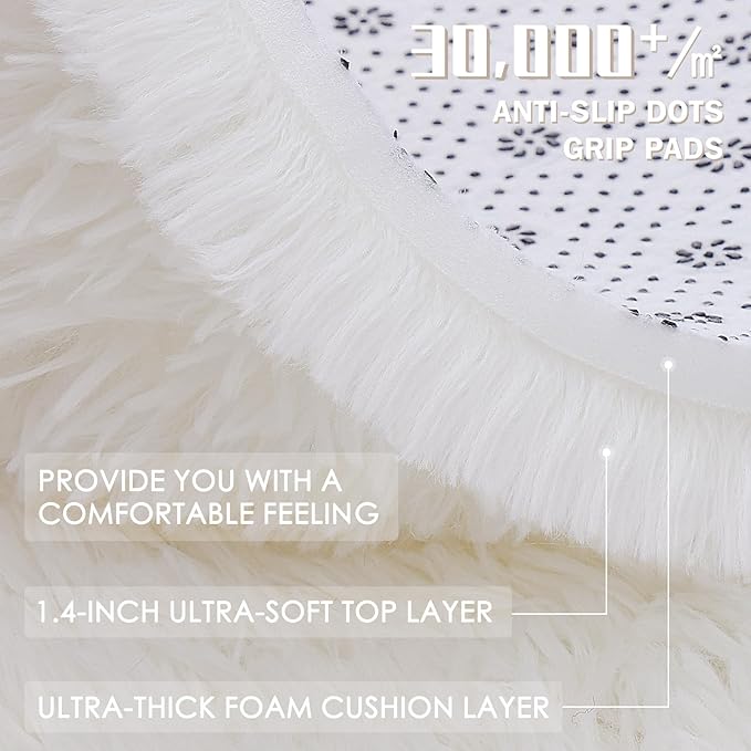 OLANLY 3x5 Machine Washable Small Bedside Rug, Soft Fluffy Shaggy Rugs for Living Room, Bedroom, Indoor Floor Carpet for Kids Girls and Boys, Preppy Dorms, Nursery, Home Decor Aesthetic, Ivory