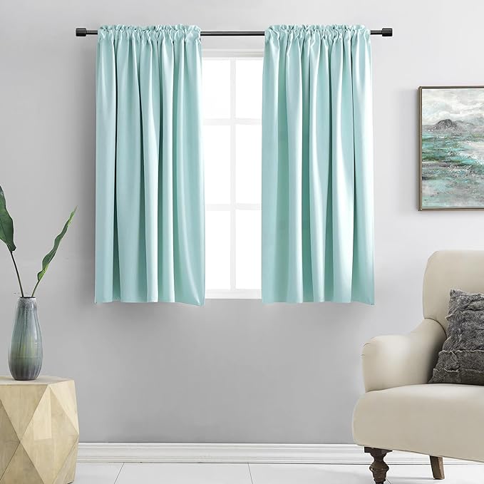 DONREN 48 Inch Curtains for Boy's Room - Room Darkening Thermal Insulated Window Drapes with Rod Pocket for Short Windows (2 Panels,52 x 48 Inch,Aqua)