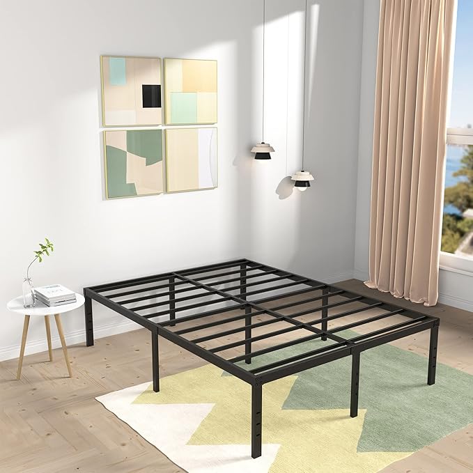18 Inch Full XL Bed Frame Heavy Duty Metal Platform No Box Spring Needed, Maximum Storage, Easy Assembly, Noise Free, Black