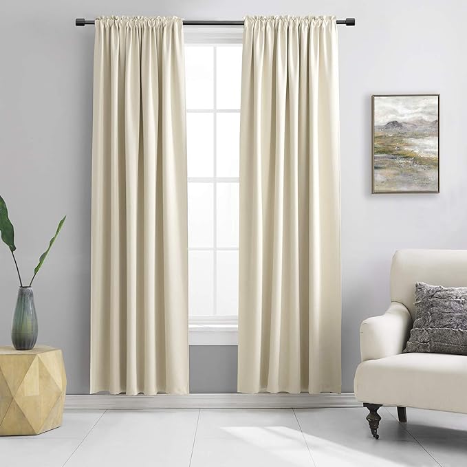 DONREN 2 Panels 84 inch Length Cream Beige Blackout Curtain Panels for Bedroom - Rod Pocket Room Darkening Thermal Insulated Curtains for Living Room (42 x 84 Inches Long)