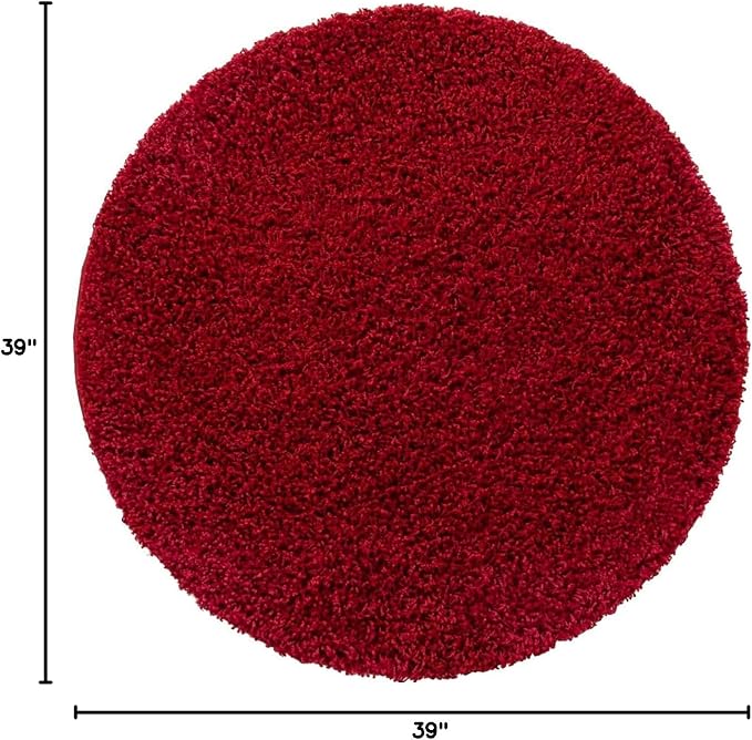 Unique Loom Solid Shag Collection Area Rug (3' 3" Round, Cherry Red)