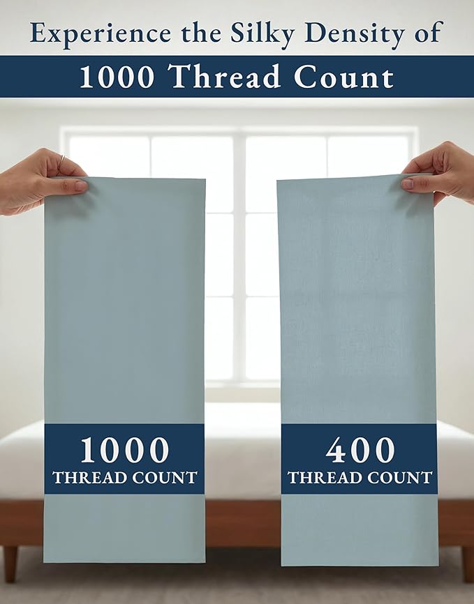 100% Egyptian Cotton Queen Size Sheet Set - 1000 Thread Count Silky Sateen Weave Naturally Breathable & Durable Winter Comfort, Hotel Soft Luxury Comfort with 15" Deep Pocket Queen Sheets -French Blue
