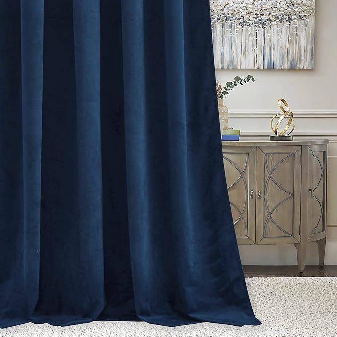 RYB HOME Velvet Curtains - Blackout Curtains for Living Room,Thermal Insulated Noise Reducing Panel Soft Luxury Vertical Sense Window Decor for Cottage Farmhouse, Navy Blue, W52 x L120 inch, 2 Panels