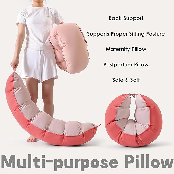 Peallow(Pat. Pend) – Long Round Body Pillow for Adults, Bolster Pillow for Sleeping, Soft and Supportive Pillow for Sleeping & Lumbar Support(Coral Peach,39")